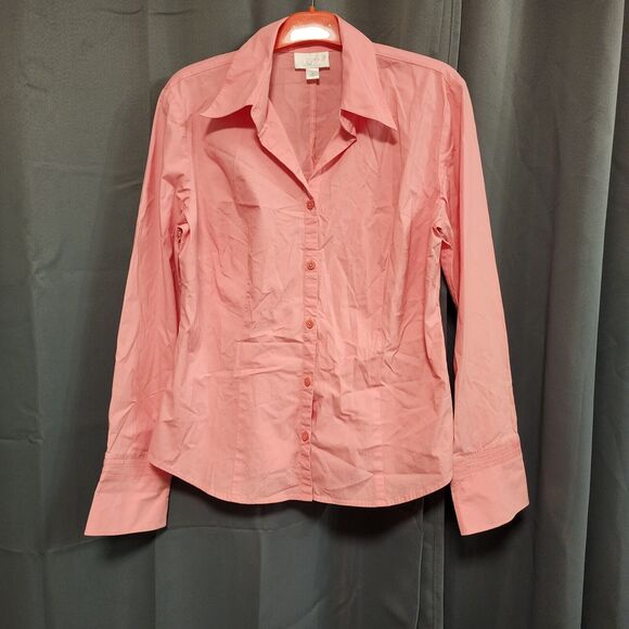 Ann Taylor LOFT Long Sleeve Button Up Shirt Womens Size 14 Pink/Orange - Picture 1 of 7
